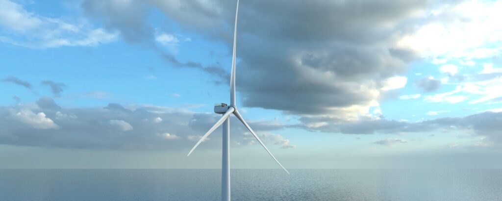 Rendering of a turbine in the Empire Wind lease area that will built following COP approval
