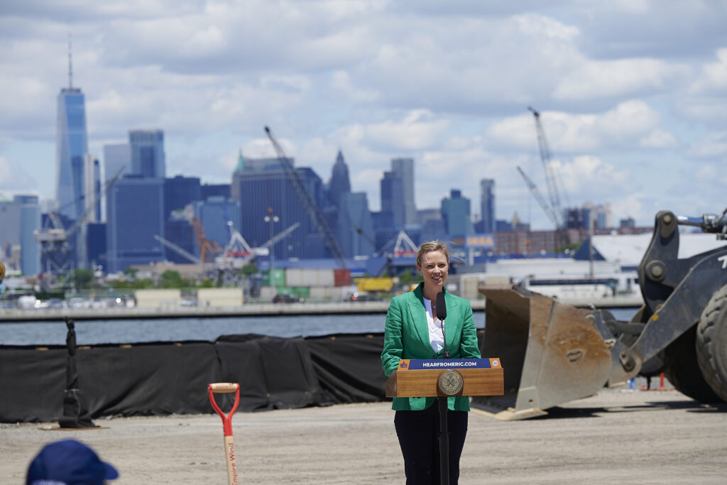 REN Americas President Molly Morris speaking at the groundbreaking of the South Brooklyn Marine Terminal